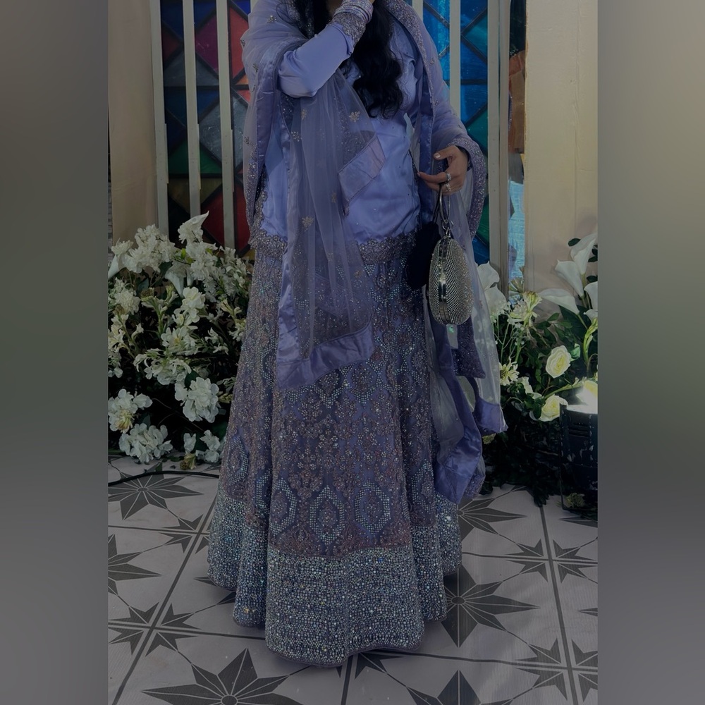 Lavender 3-piece embellished bridal lehenga skirt blouse and dupatta set